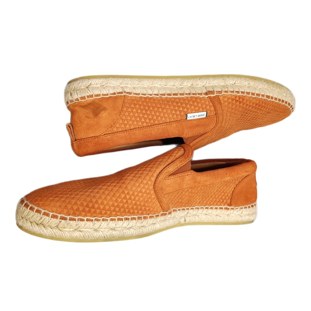 Jimmy Choo Vlad Espadrille Flats Mens Size 11 Orange Textured Geometric Suede